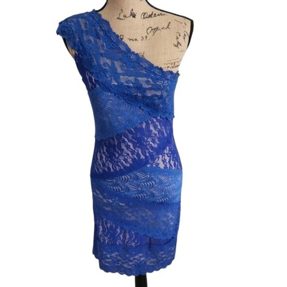 Nordstrom Lace One Shoulder Dress Party‎ Cocktail Bodycon Sexy Blue Dress Small